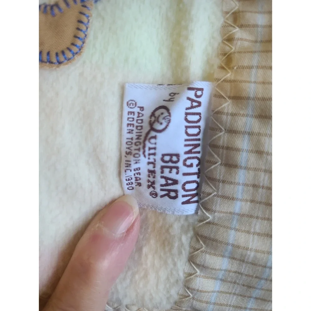 Vtg 1980 Quiltex Paddington Bear Baby Blanket Eden Toys Fleece Plaid Trim Lovey